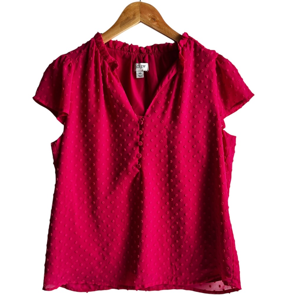 J.Crew Blouse Pink Cap Sleeves‎ Swiss Ruffle Neck  XS Office Fairy